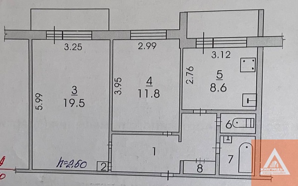 2-к квартира, 52 кв.м.