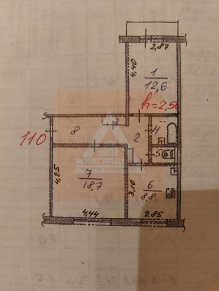 2-к квартира, 54 кв.м.